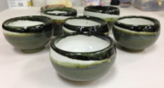 The completed bowls with 3 overlapping glazes